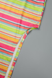 Colour Sexy Print Patchwork Backless High Opening Strapless One Step Skirt Dresses