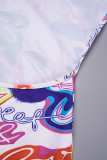 Pink Sweet Celebrities Letter Patchwork Backless Printing U Neck Sheath Dresses