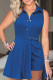 Navy Blue Elegant Solid Patchwork Buttons Fold Turndown Collar Regular Rompers