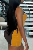 Dark Gray Sexy Casual Print Patchwork Zipper Collar Sleeveless Dress Dresses