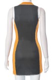 Dark Gray Sexy Casual Print Patchwork Zipper Collar Sleeveless Dress Dresses