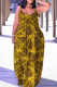 Gold Sexy Casual Print Backless Spaghetti Strap Long Dress