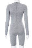 Grey Casual Print Basic O Neck Skinny Romper