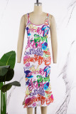 Pink Sweet Celebrities Letter Patchwork Backless Printing U Neck Sheath Dresses