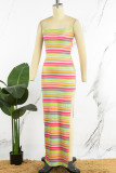 Colour Sexy Print Patchwork Backless High Opening Strapless One Step Skirt Dresses