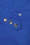 Navy Blue Elegant Solid Patchwork Buttons Fold Turndown Collar Regular Rompers