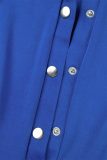 Navy Blue Elegant Solid Patchwork Buttons Fold Turndown Collar Regular Rompers