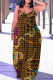 Brown Sexy Casual Print Backless Spaghetti Strap Long Dress