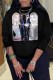 Black Casual Figure Print Letter O Neck Tops