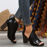 Black Casual Patchwork Asymmetrical Fish Mouth Out Door Wedges Shoes (Heel Height 3.54in)
