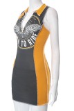 Dark Gray Sexy Casual Print Patchwork Zipper Collar Sleeveless Dress Dresses