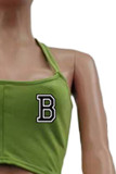 Army Green Sexy Print Letter V Neck Sleeveless Two Pieces