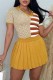Ginger Casual Patchwork Pleated V Neck Short Sleeve Two Pieces