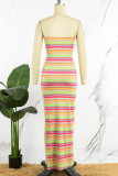Colour Sexy Print Patchwork Backless High Opening Strapless One Step Skirt Dresses