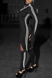 Red Casual Striped Patchwork Turtleneck Long Sleeve Dresses (With Pantyhose)