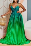 Pink Sexy Formal Gradual Change Print Backless Pleated Spaghetti Strap Evening Dress Dresses