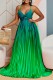 Green Sexy Formal Gradual Change Print Backless Pleated Spaghetti Strap Evening Dress Dresses