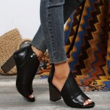 Black Casual Patchwork Asymmetrical Fish Mouth Out Door Wedges Shoes (Heel Height 3.54in)
