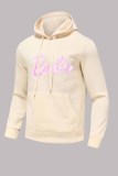 Khaki Casual Print Letter Hooded Collar Tops