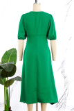 Green Casual Solid Patchwork O Neck Short Sleeve Dress