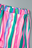 Green Sexy Casual Striped Print Backless Strapless Sleeveless Two Pieces