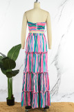 Green Sexy Casual Striped Print Backless Strapless Sleeveless Two Pieces