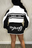 Red Street Letter Print Patchwork Pocket Buckle Buttons Printing Mandarin Collar Long Sleeve Two Pieces(Detachable)