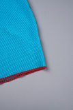 Blue Sexy Solid Hollowed Out Patchwork O Neck One Step Skirt Dresses