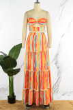 Green Sexy Casual Striped Print Backless Strapless Sleeveless Two Pieces