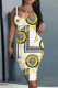 White Yellow Casual Print Basic U Neck Vest Dress Dresses