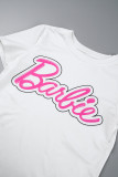 Pink Casual Print Letter O Neck Short Sleeve Two Pieces