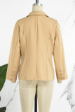 Blue Casual Solid Patchwork Cardigan Turn-back Collar Outerwear