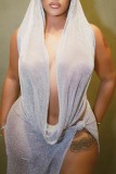 Silver Sexy Solid Backless Asymmetrical Hooded Collar Sleeveless Two Pieces