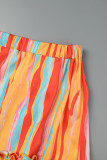 Green Sexy Casual Striped Print Backless Strapless Sleeveless Two Pieces