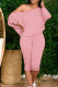 Pink Casual Solid Patchwork Draw String Oblique Collar Long Sleeve Two Pieces