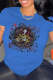 Royal Blue Daily Vintage Print Patchwork O Neck T-Shirts