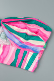 Green Sexy Casual Striped Print Backless Strapless Sleeveless Two Pieces