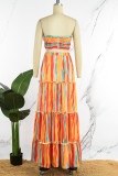 Green Sexy Casual Striped Print Backless Strapless Sleeveless Two Pieces
