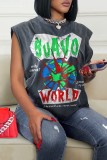 Grey Casual Print Basic O Neck T-Shirts