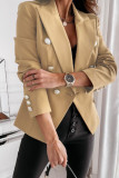 Blue Casual Solid Patchwork Cardigan Turn-back Collar Outerwear
