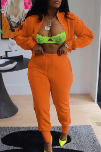 Tangerine Red Sweet Street Solid Hollowed Out Patchwork Draw String Buckle Mandarin Collar Long Sleeve Two Pieces