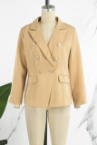 Blue Casual Solid Patchwork Cardigan Turn-back Collar Outerwear