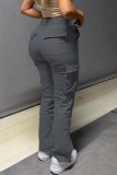 Grey Casual Solid Patchwork Regular High Waist Conventional Solid Color Trousers