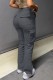 Grey Casual Solid Patchwork Regular High Waist Conventional Solid Color Trousers