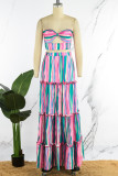 Green Sexy Casual Striped Print Backless Strapless Sleeveless Two Pieces