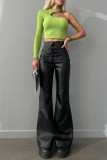 White Casual Solid Frenulum Skinny High Waist Conventional Solid Color Trousers