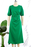 Green Casual Solid Patchwork O Neck Short Sleeve Dress