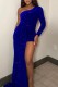 Blue Sexy Patchwork Sequins Backless Oblique Collar Irregular Dress Dresses