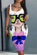 White Pink Casual Print Basic U Neck Vest Dress Dresses