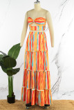 Green Sexy Casual Striped Print Backless Strapless Sleeveless Two Pieces